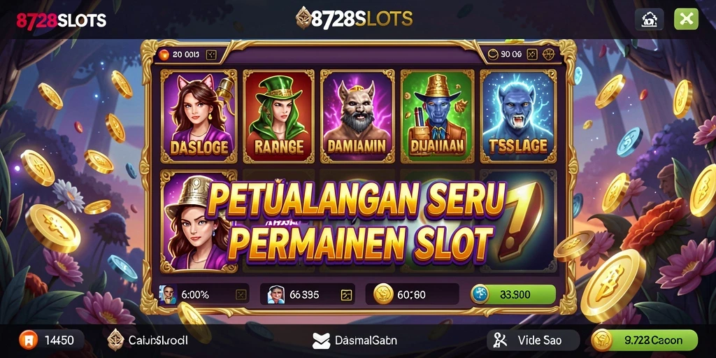 Tampilan seru dari gameplay <strong>8728SLOTS</strong> dengan mesin slot yang berwarna-warni.