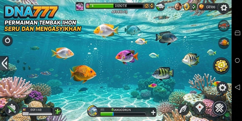 Tampilan gameplay seru Tembak Ikan dalam DNA777.