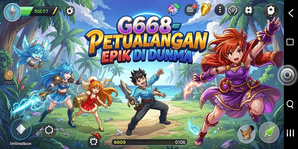 Screenshot utama G668 menampilkan pertarungan seru dalam gaya Anime.