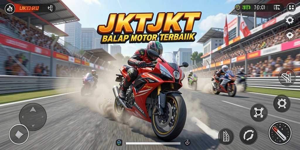 Gameplay mendebarkan JKTJKT dengan balapan motor yang intens.