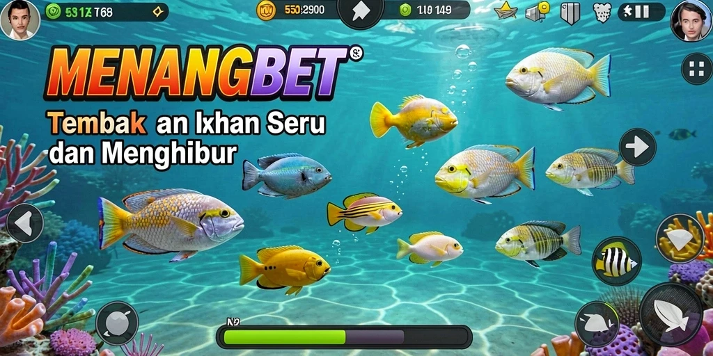 Tampilan gameplay seru di MENANGBET dengan banyak ikan berwarna.
