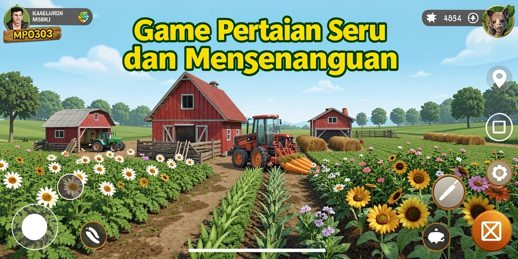 Tampilan gameplay MPO303 yang menampilkan kebun yang subur dan berwarna-warni.