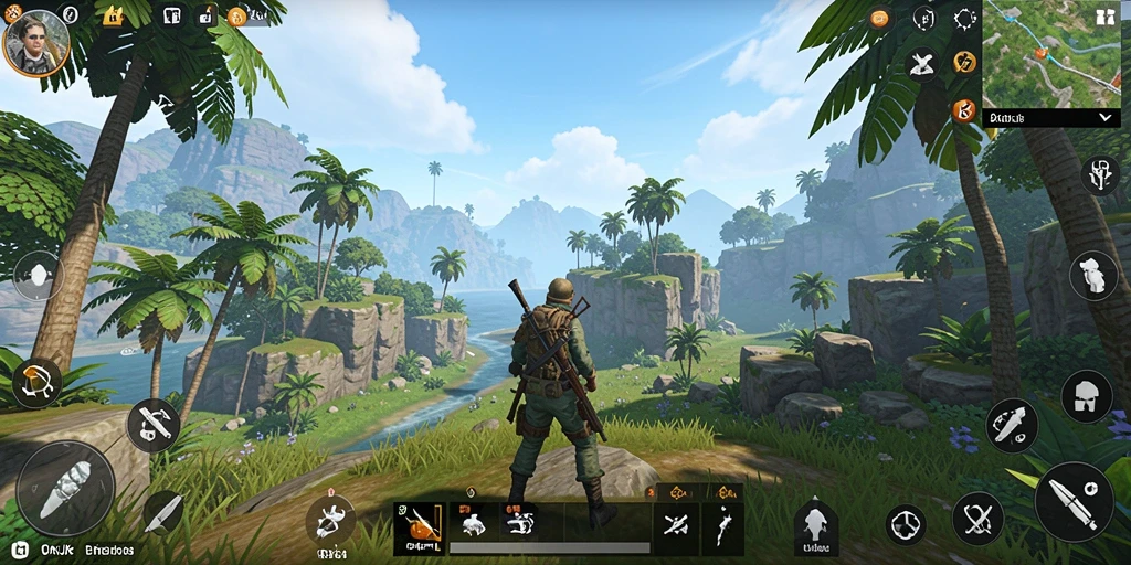 Screenshot gameplay OKJK menampilkan petualangan di dunia terbuka yang luas.
