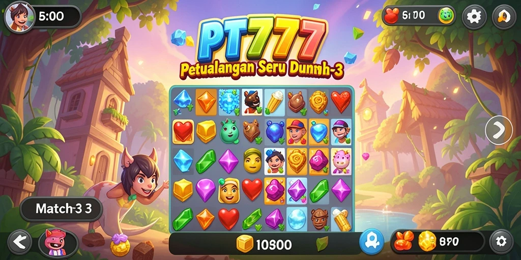 Screenshot menampilkan gameplay seru PT777 dengan kombinasi permata yang memukau.