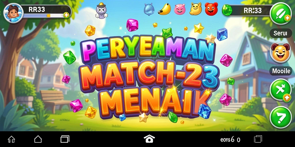 Tampilan gameplay RR33 dengan objek colorful dalam permainan Match-3.