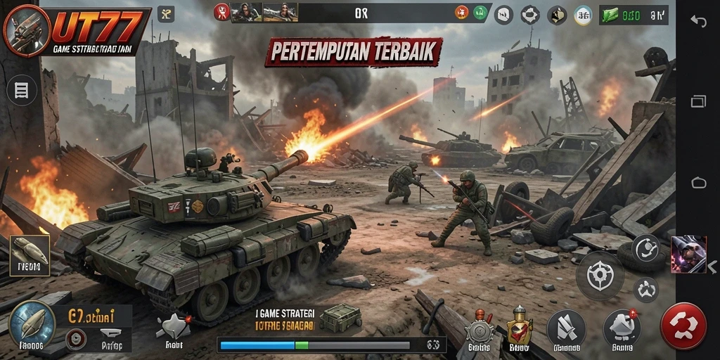 Tampilan screenshot gameplay yang intens dan mendalam dari UT77.
