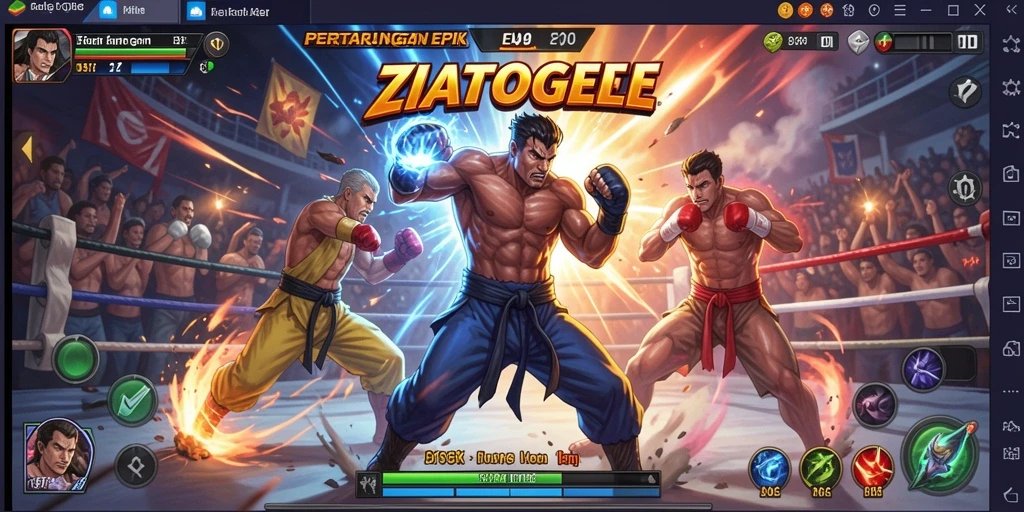 Screenshot gameplay ZIATOGEL yang menunjukkan serunya pertarungan.